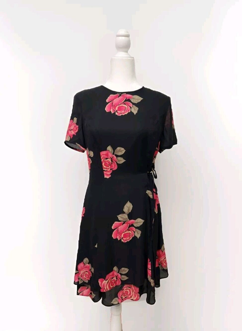 Spenser Jeremy Black Floral Flowy Chiffon Silk Dress Size 6 Tie Side